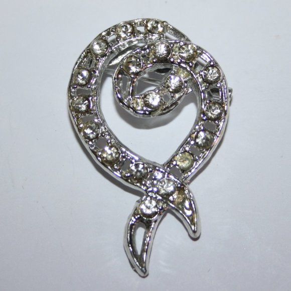 Beautiful vintage silver and rhinestone brooch 1.75" - Picture 1 of 4